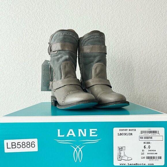 NEW Lane DUSTOFF Womens Cowboy Boots 6 Gray Leather Western Cowgirl Ankle Bootie - Picture 10 of 11